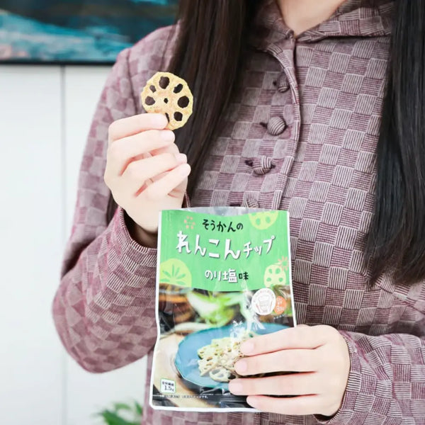 Sokan Nori Renkon Chips Japanese Seaweed Flavored Lotus Root Chips 18g (Pack of 6)