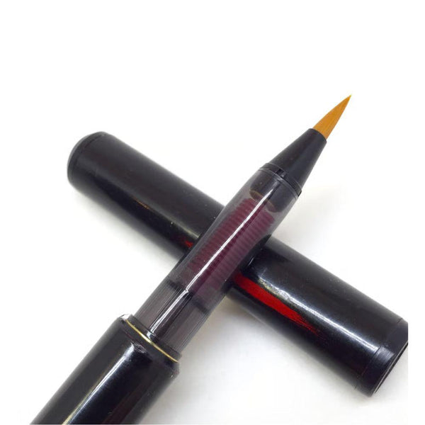 Akashiya Natural Bamboo Brush Black Lacquer Finish Pen With Wood Box