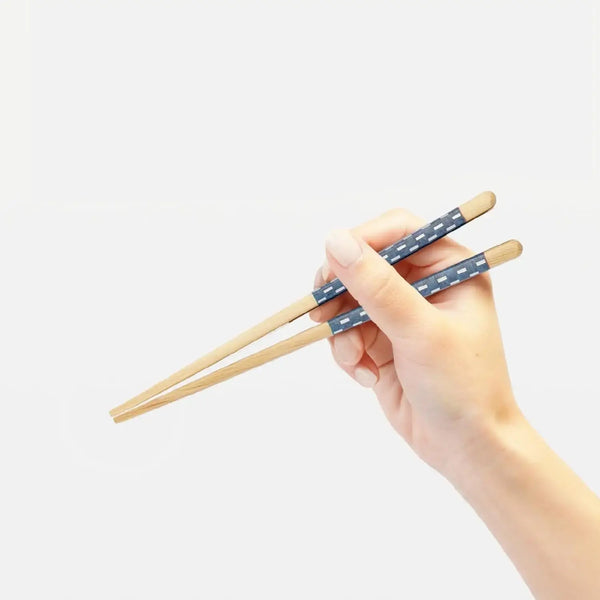 Children's Wooden Chopsticks Non-Slip Easy Grip Blue & White 18cm