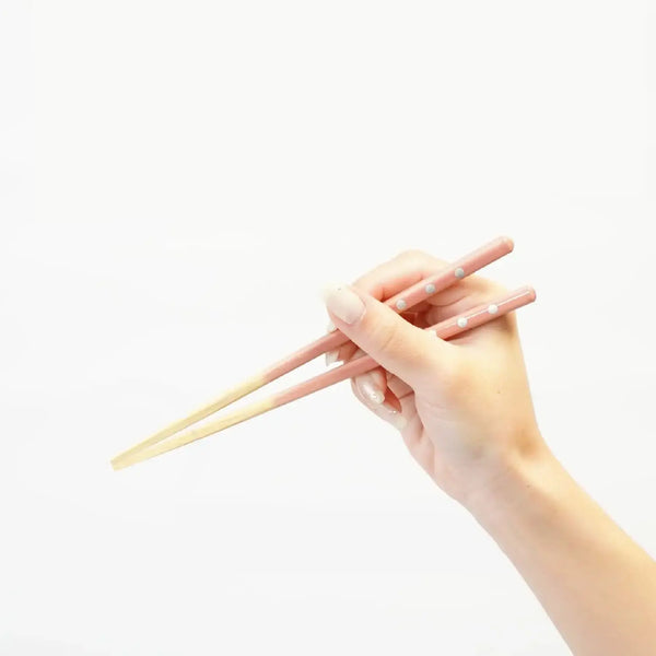 Children's Wooden Chopsticks Non-Slip Easy Grip Polka Dots Pink 18cm