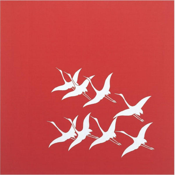Furoshiki Red Japanese Cranes Design Cotton Wrapping Cloth 100cm