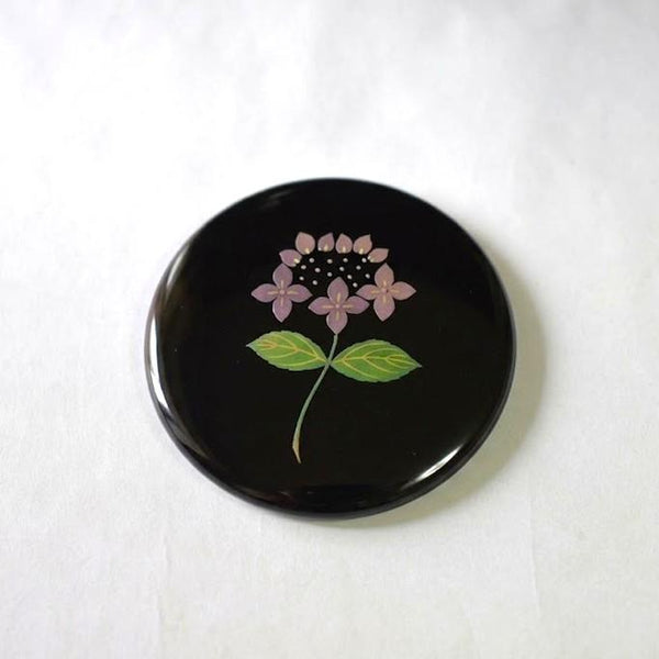 Isuke Compact Hand Mirror Hydrangea Pattern Lacquer Mirror With Bag