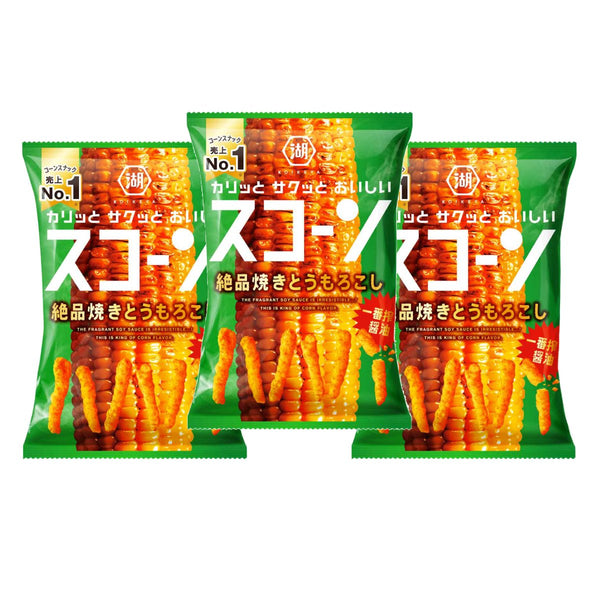 Koikeya Scorn Soy Sauce Grilled Corn Flavor Crispy Corn Puffs 73g (Pack of 3)