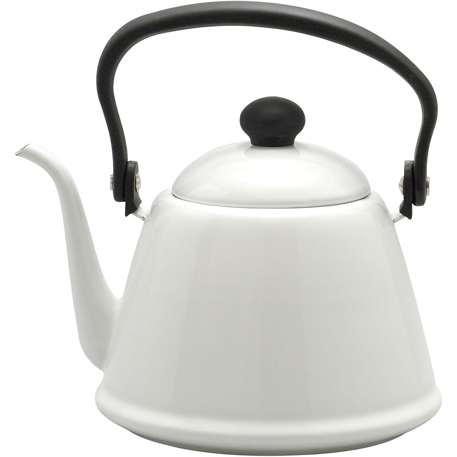 Noda Horo Drip Kettle II Japanese Enamel Gooseneck Kettle White 2L