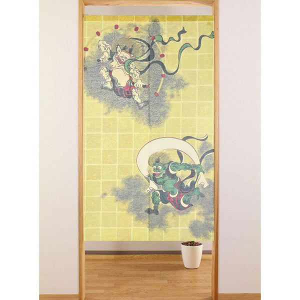 Noren Wind and Thunder God Fujin Raijin With Gold Thread Doorway Curtain