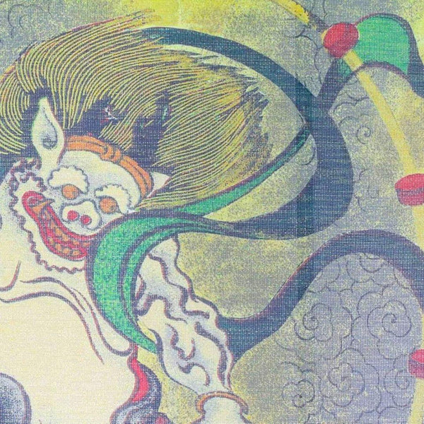 Noren Wind and Thunder God Fujin Raijin With Gold Thread Doorway Curtain