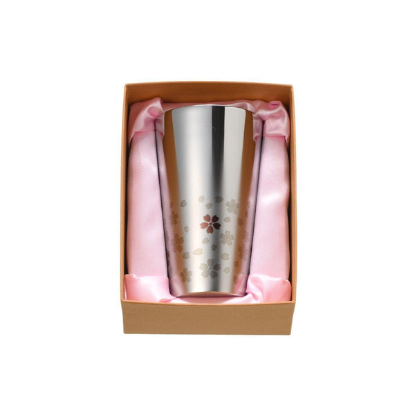 Wahei Freiz Double Wall Tumbler Sakura Pattern Silver