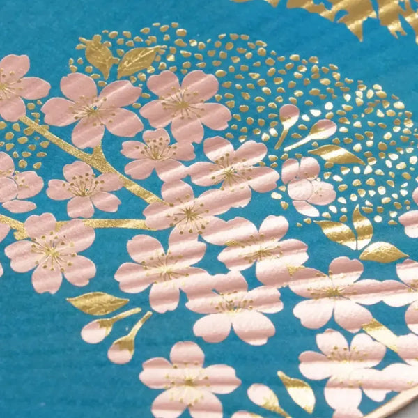 Uchiwa Non-Folding Paper Fan Foil Stamped Mount Fuji & Sakura