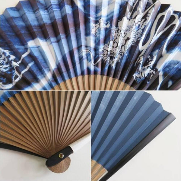 Yamani Traditional Dragon Navy Sensu Handheld Folding Fan 22.5cm