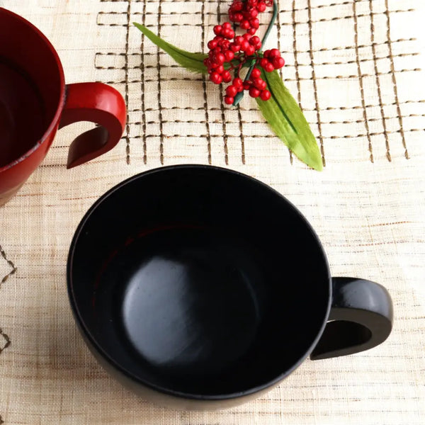 Wakacho Wooden Soup Cup Stacking Cup Black Lacquer Finish
