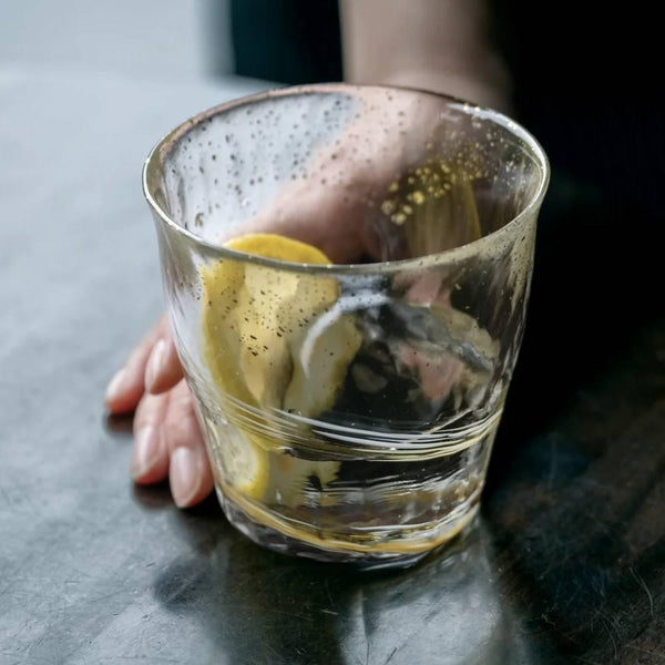 Aderia Handmade Drinking Rocks Glass Swirling Yellow Pattern 300ml