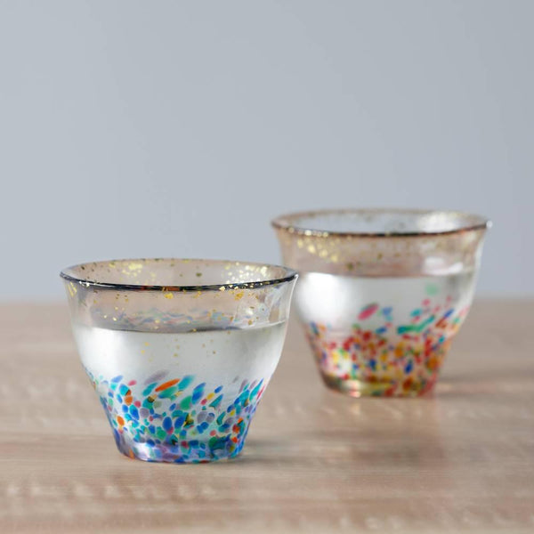 Aderia Handmade Gold Flake Colorful Shot Glasses 85ml (Pair Set)