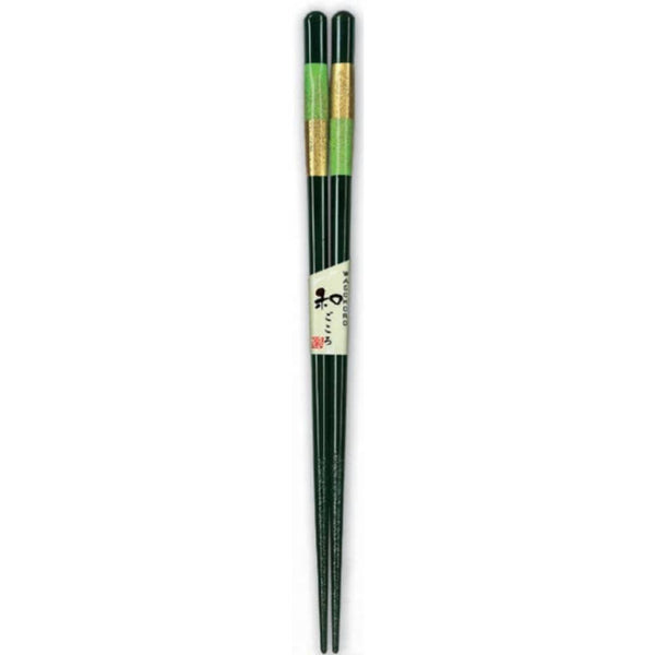 Aoba Dishwasher Safe Wooden Chopsticks Lime Green & Gold Bands 23cm