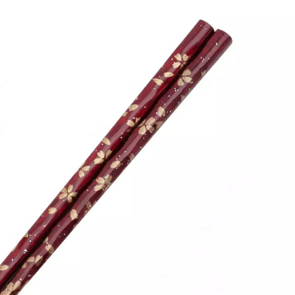 Elegant Chopsticks With Rest Gold Sakura & Red in Wood Gift Box