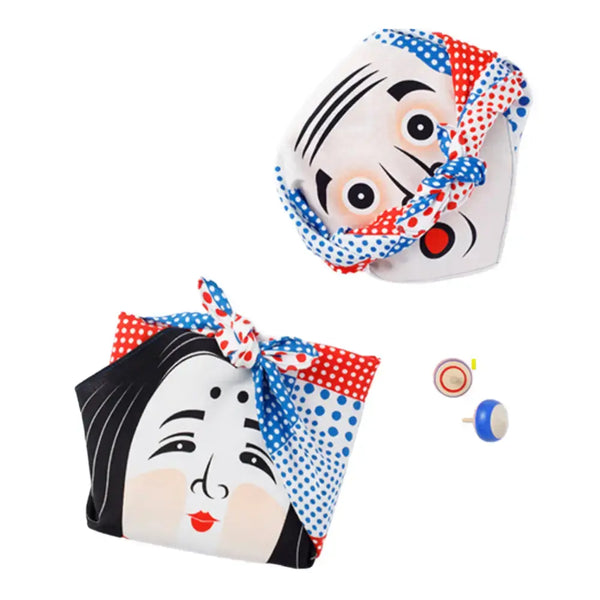 Furoshiki Okame & Hyottoko Faces Small Cotton Wrapping Cloth 48cm