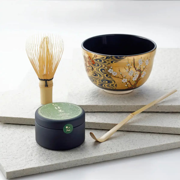 Handmade Chawan Gold Plum Blossom Design Unique Matcha Tea Cup Bowl