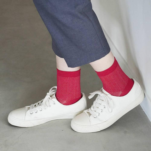 Herringbone Pattern Socks Red Absorbent Washi Paper Fabric  24.5cm