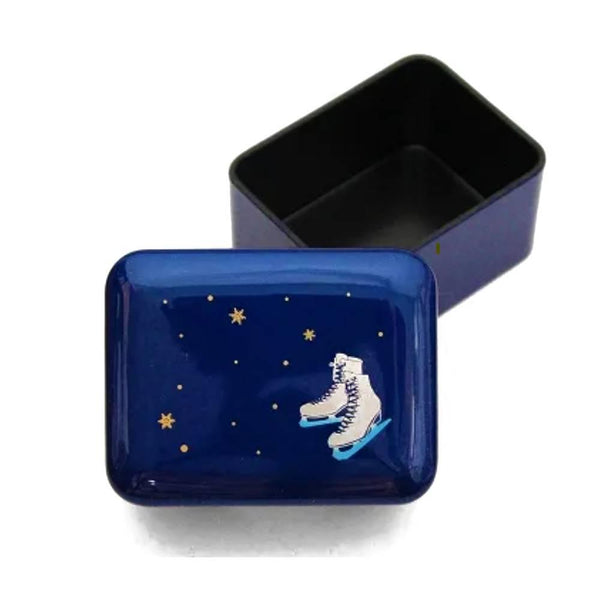 Indigo Blue Lacquered Small Case Ice Skates & Stars Design