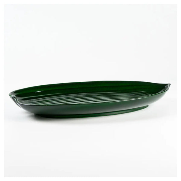 Lacquered Serving Dish Sushi Plate Bamboo Leaf Design Green