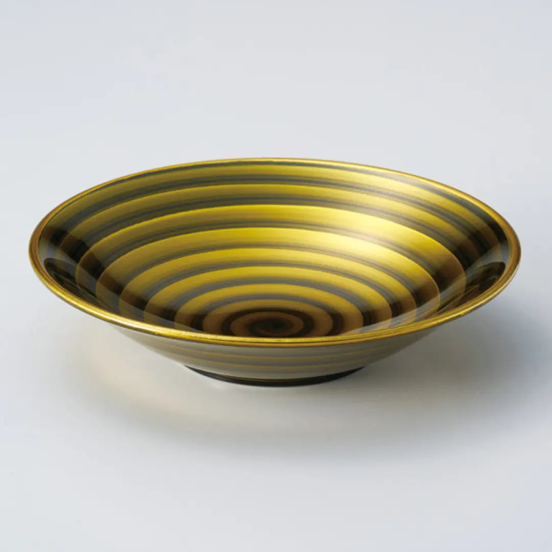 Modern Lacquered Wood Small Bowl Side Dish Plate Spiral Gold