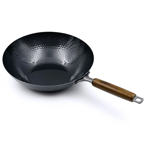 Summit Diamond-Hammered Iron Beijing Wok with Wooden Handle